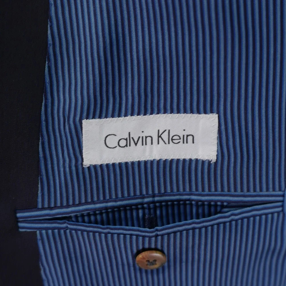 Calvin Klein Wool Blue Silver Button‎ Blazer 46L 2 Button
